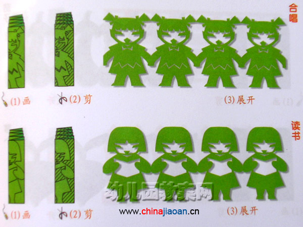 剪纸图样:小女孩(剪纸方法:二方连续)