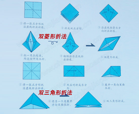 幼儿折纸:双菱形折法,双三角形折法-幼儿园教案