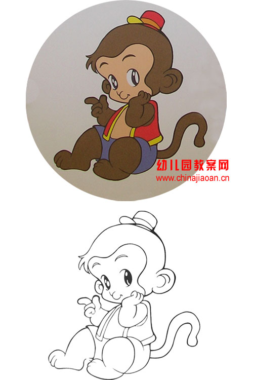 可对照涂色卡--小猴子-幼儿园手工图片